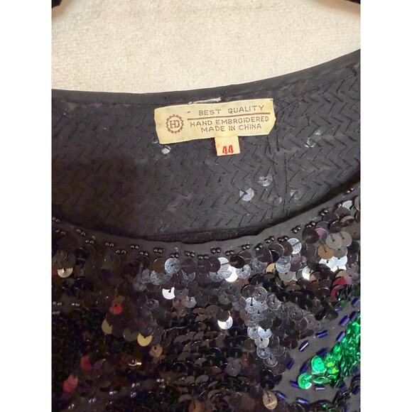 Vintage Sequin Top Sz 44 Black Green Blue Holiday Festive Party Chic - Picture 4 of 6
